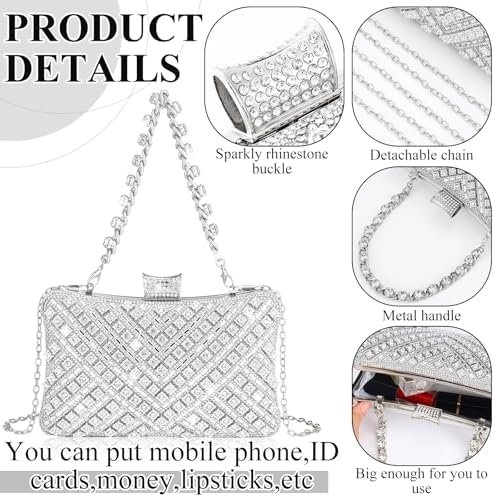 Quelay 4 Pcs Purse Rhinestone Jewelry Set for Wedding Bridal Women Handbag with Necklace Bracelet Dangle Earrings