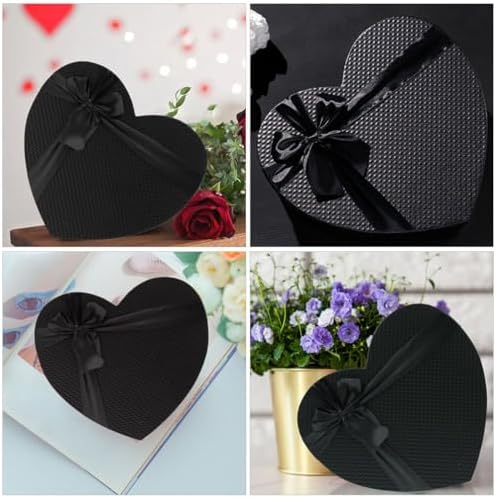 Mobestech Black Heart Shaped Box with Lid 9.05X7.87X3.54 Inches for Flower Arrangements Valentine S Day Wedding Presents Packaging