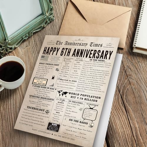 Jumbo 6th Anniversary Card for Him Her, Vintage 6 Years Wedding Anniversary Card Gifts for Husband Wife, Funny Iron Anniversary Pun Card for Women Men