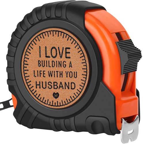 Valentines Day Husband Gifts from Wife, Valentines Gift for Husband, Best Husband Birthday Gift, Romantic Wedding Anniversary Men Gifts, Genuine Leather Engraved 25 FT Tape Measure Useful Tools