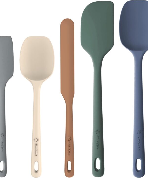 5 Pieces Silicone Spatula Set, Food Grade Rubber Spatula, Upgrade Strong Handle with Ergonomic Grip, Heat Resistant Up to 600F for Nonstick Cookware, Cooking