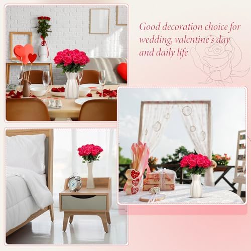 Hotop 20 Pcs Artificial Rose Flowers with Long Stem,Real Touch Silk Realistic Plastic Bouquet Roses Bulk for Home Decor Bridal Wedding Party Table Centerpieces Decorations(Hot Pink)