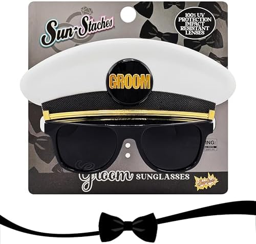 Sun-Staches Bride or Groom Wedding Sunglasses | Honeymoon, Shower, Bachelor Party | UV400 | One Size Fits Most
