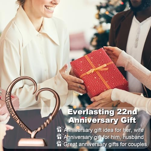 BESZONE 22 Year Anniversary Copper Gifts for Her Him Gift 22nd Wedding Anniversary for Couples Wife Husband Men, Hand Forged Copper Heart Art Keepsake Home Decor Artwork