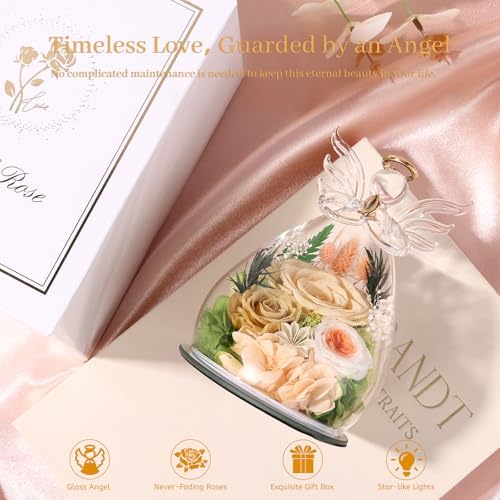 Gifts for Women Christmas Flowers for Delivery Birthday Gifts for Mom Grandma Preserved Rose Forever Flower in Glass Angel Figurines Fresh Bouquet Anniversary for Wife Sister Mother Friends