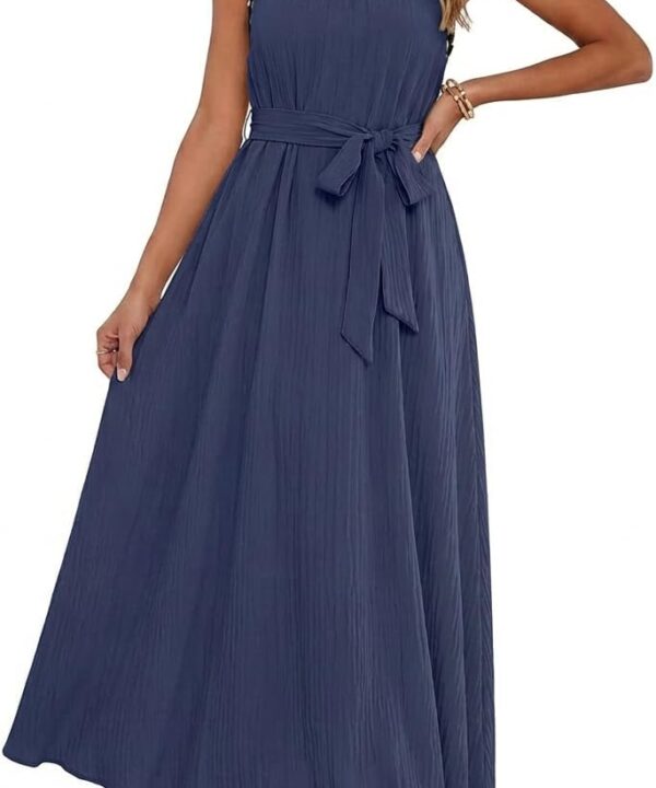 MEROKEETY Women's 2026 Summer Halter Maxi Dress Spring Casual Boho Sleeveless Flowy Swing Beach Vacation Dresses with Belt