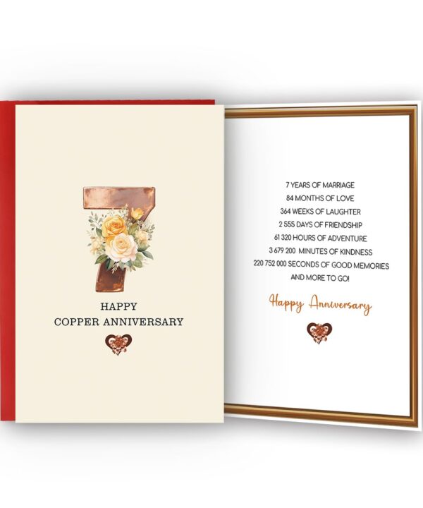 Bestmelo 7 Year Anniversary Card,7th Anniversary Card Gifts,7 Year Wedding Anniversary Day Gifts,Happy Copper Anniversary,8x5.3 Inches,Double-Sided