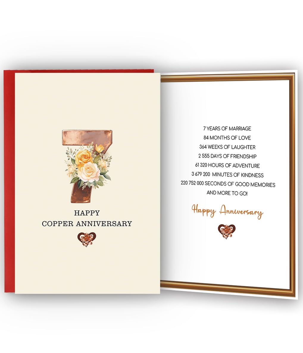 Bestmelo 7 Year Anniversary Card,7th Anniversary Card Gifts,7 Year Wedding Anniversary Day Gifts,Happy Copper Anniversary,8x5.3 Inches,Double-Sided