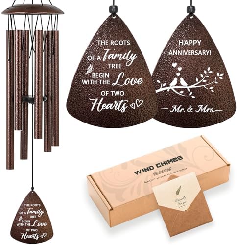 Wedding Anniversary Couples Gift, 32 Bronze Wind Chimes, Wedding Romantic Gift for Couple Parents Friends Women Men, Happy Anniversary Decorations