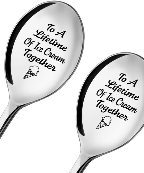 To A Lifetime of Ice Cream Together - 2 Pcs Spoon Set, His & Her Ice Cream Spoons, Perfect for Couples - Anniversary & Birthday Gifts