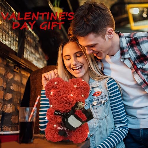 Romantic Valentines Day Gift For Her Artificial Flower Rose Teddy Bear With Preserved Flowers Bouquet And Blind Box Pearl Necklace Birthday Gift For Wife Girlfriend Mom Women Mothers Day Home Decor
