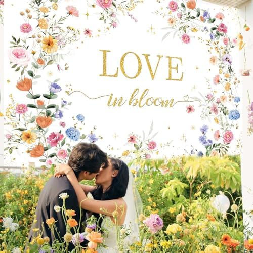 MEHOFOND Love in Bloom Bridal Shower Decorations Backdrop, Wildflower Wedding Shower Background, Spring Floral Engagement Wedding Bachelorette Party Decor Supplies Photo Booth Props 7x5ft