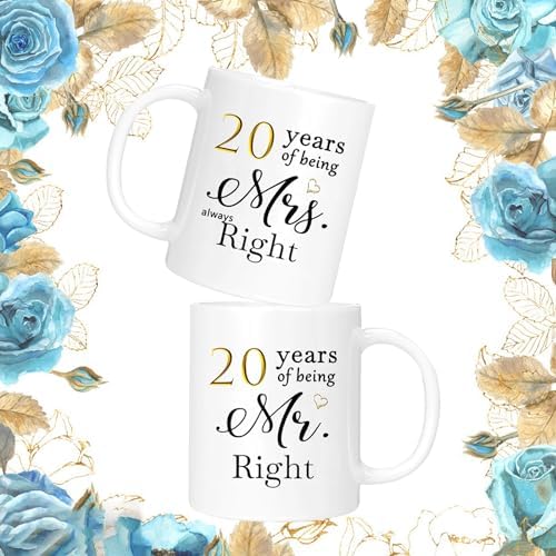 20th Anniversary Coffee Mugs Set of 2, 20 Year Anniversary Wedding Gifts Decorations for Couple Parents Men Women Husband Wife Him Her, Gift Box Packaging, 11oz