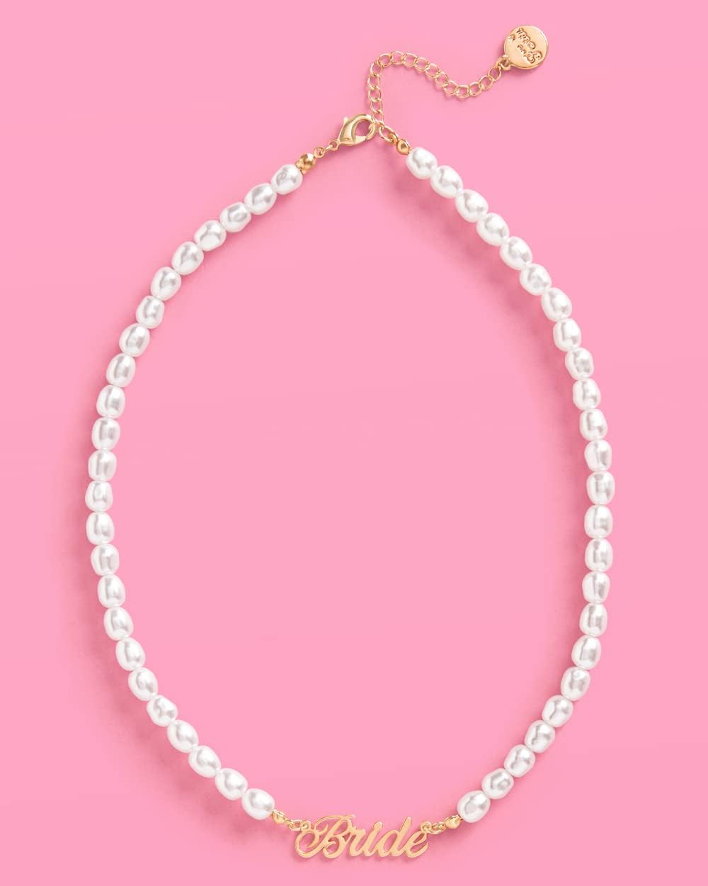 xo, Fetti Bride Pearl Beaded Necklace, 16 Choker, Bride Gold Nameplate | Bachelorette Party Decorations, Bridesmaid Gift, Bridal Shower, Wedding