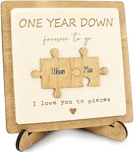 1 Year Anniversary Unique Gift for Couples | Rustic Wooden Keepsake Plaque for Home Decor | 1st Anniversary Paper Gifts for Him, Her, Boyfriend, Girlfriend, Husband, Wife on Valentines Day.