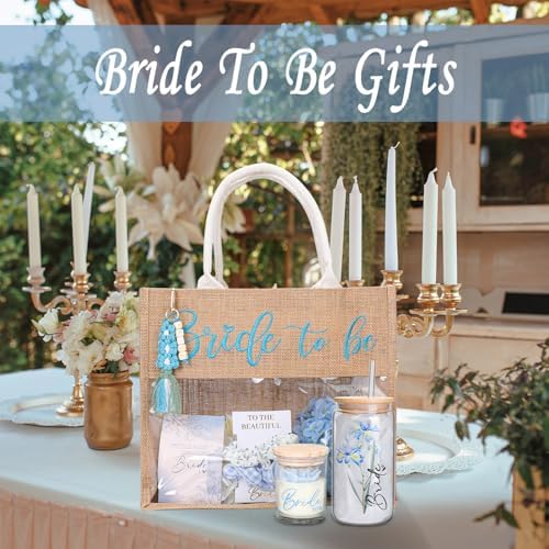 pengtai Bridal Shower Gifts for Bride To Be,Bachelorette Gifts Wedding Engagement Gift for Bride,Ocean-Blue Bridal Tote Bag Glass Cup Gift