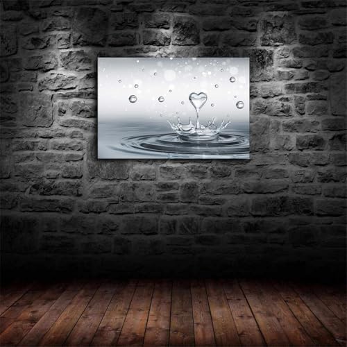 Heart Water Drop Water Splash Water Poster Canvas Print Art Decoration Wall Art Painting Print Modern Aesthetic Suitable for Living Room, Bedroom Decoration, Framed or Unframed (1218inch framed)