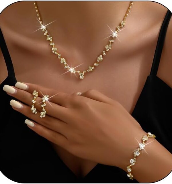 Atiptu Silver Prom Earrings Necklace Bracelet Set Rhinestone Crystal Statement Choker Necklace Earrings Bracelet Bridal Wedding Prom Costume Jewelry Sets for Women