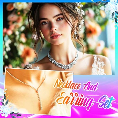 Yean Silver Bridal Jewelry Set Rhinestone Wedding Necklace and Earring Set Prom Jewelry for Women and Bride
