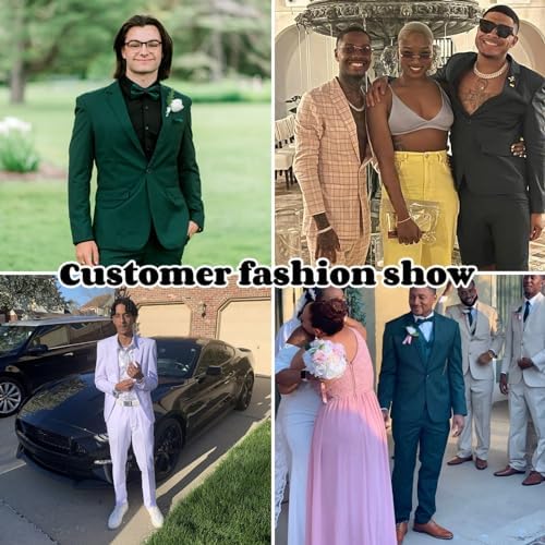 WEEN CHARM Mens Suits Slim Fit 2 Piece One Button Blazer Jacket Wedding Prom Tuxedo Pants Set