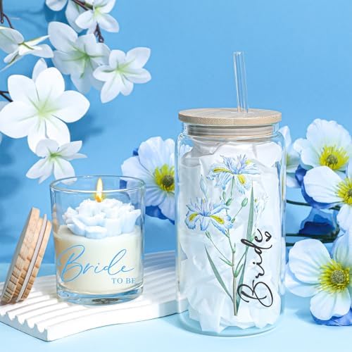 pengtai Bridal Shower Gifts for Bride To Be,Bachelorette Gifts Wedding Engagement Gift for Bride,Ocean-Blue Bridal Tote Bag Glass Cup Gift