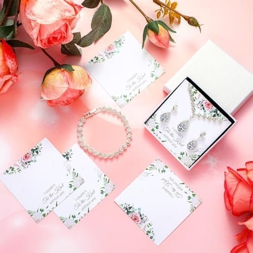 Remuuly 6 Pcs Bridesmaid Jewelry Sets for Wedding Rhinestone/Pearl Earrings Necklace Bracelet with Card for Wedding Proposal