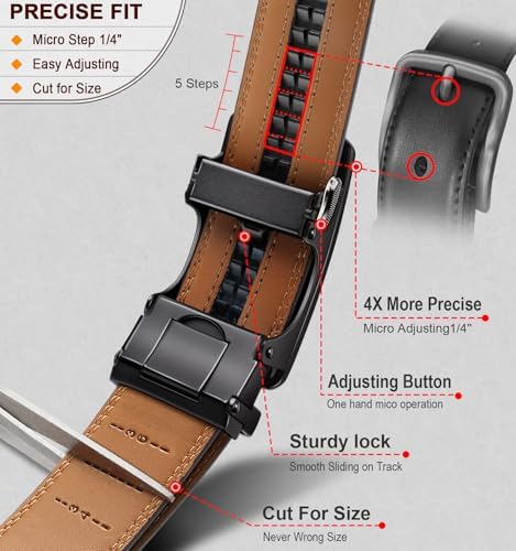 BULLIANT Mens Ratchet Belt,Leather Adjustable Slide Belt For Gift Mens Dress Casual 1 3/8,Size Adjustable