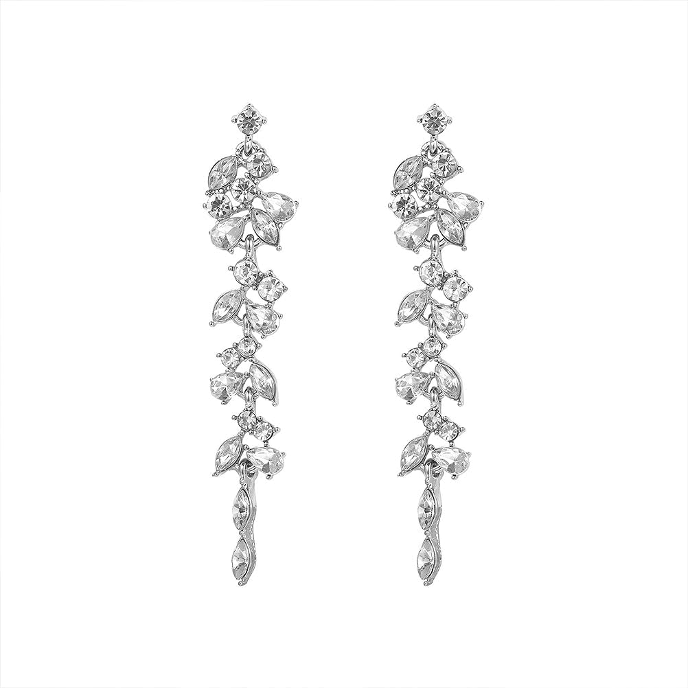 Shiny Silver Cubic Zirconia Tassel Earrings for Women, Sparkling Rhinestone Wedding Bridal Bridesmaid Drop Dangle Earrings Funky Preppy Aesthetic Jewelry