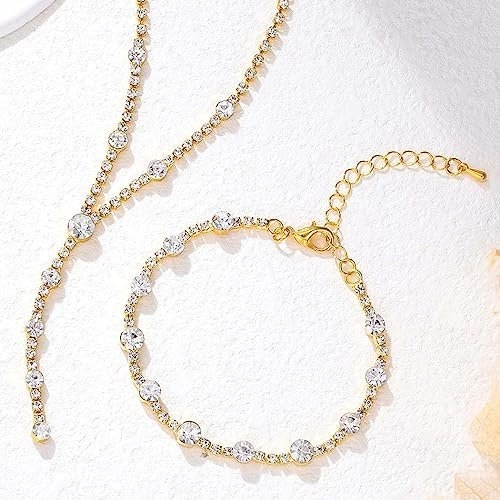 Unicra Rhinestone Bride Necklace Earrings Set Silver Crystal Bridal Wedding Jewelry Sets Prom Costume Jewelry Set Party Choker Necklace for Women and Brides