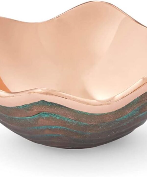 Namb Copper Canyon Bowl  4.5 Inch Decorative Copper Accent Dish with Verdigris Patina, Sculptural Scalloped Rim Design, Stylish Home Tabletop & Kitchen Decor Serving Piece