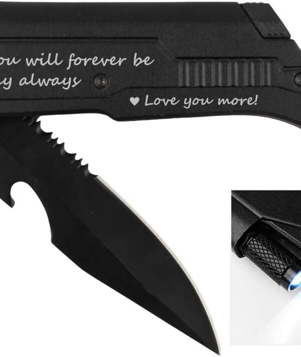 Husband Birthday Present, Pocket Knife with 6 Functions, LED Light,Fire Starter,Bottle Opener,Seat Belt Cutter,Glass Breaker, Anniversary Present for Men, Boyfriend, Father's Day