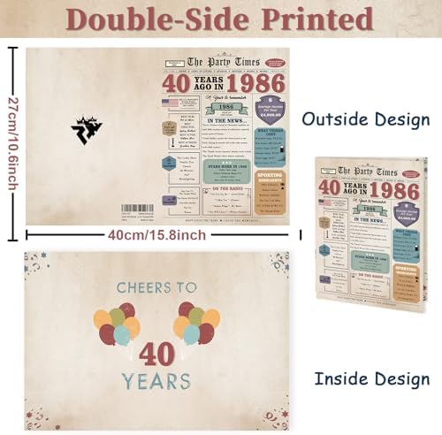 Zyulin 40th Birthday Card Gifts Men Women, 40 Year Old Birthday Decorations for Husband Wife