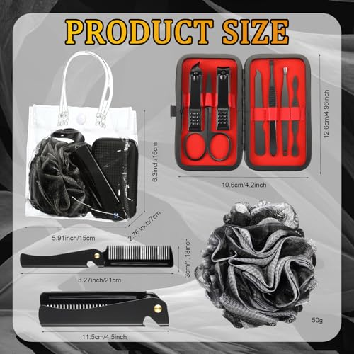 6 Sets Baby Shower Game Gifts for Winners Men Proposal Groomsmen Gifts Include Manicure Set Tote Bag Beard Comb Black Bath Loofah Baby Shower Favors Prizes for Guests Husband Father
