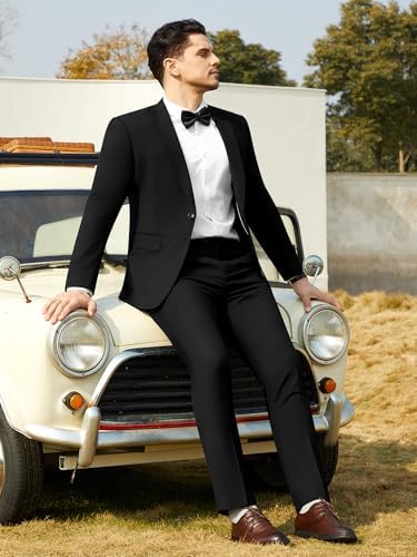 WEEN CHARM Mens Suits Slim Fit 2 Piece One Button Blazer Jacket Wedding Prom Tuxedo Pants Set