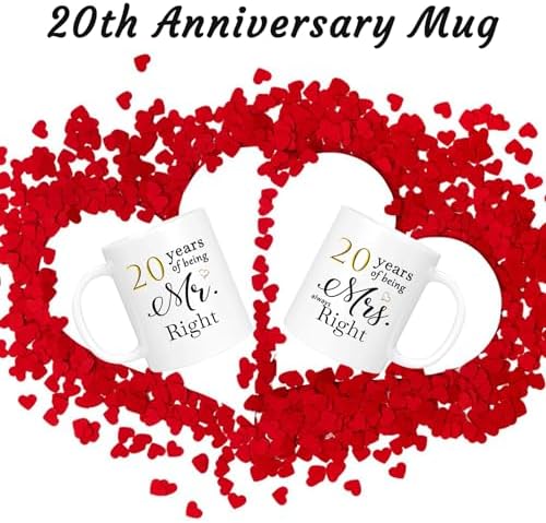 20th Anniversary Coffee Mugs Set of 2, 20 Year Anniversary Wedding Gifts Decorations for Couple Parents Men Women Husband Wife Him Her, Gift Box Packaging, 11oz