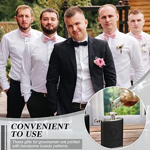 Rtteri Groomsman Gifts Set of 6 Flask for Men 8 oz Groomsman Proposal Gifts Stainless Steel Tuxedo Hip Flask Bachelor Party Favors for Wedding Proposal