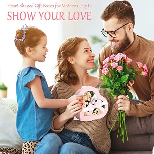 Thenshop 3 Sets Valentines Heart Shaped Boxes for Flowers Mothers Day Gift Packaging with Transparent Window Lids for Luxury Flower Arrangements Flower Box Gift Wrap Boxes for Wedding Birthday(Pink)
