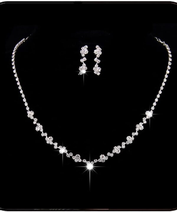 JAKAWIN Bride Wedding Necklace and Earring Set Silver Bridal Jewelry Sets for Women