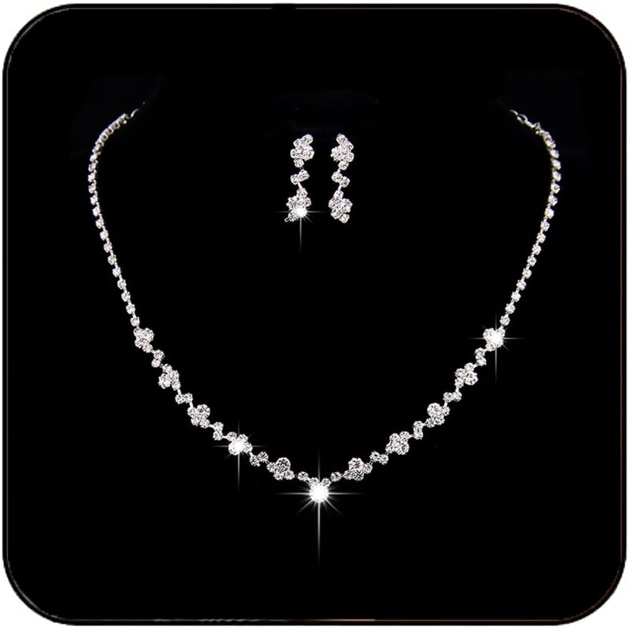 JAKAWIN Bride Wedding Necklace and Earring Set Silver Bridal Jewelry Sets for Women