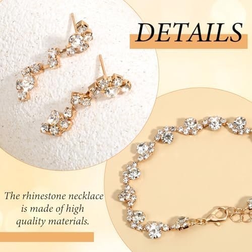 Jewelry for Prom,Silver Necklace for Women Prom, Rhinestone Crystal Necklace Bracelet Earrings Set, Silver Accessories for Women Jewelry for Wedding Party