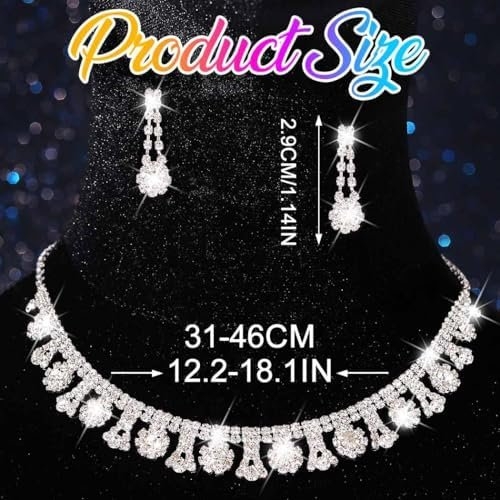 Nicute Crystal Wedding Jewelry Set Silver Necklace Earrings Rhinestone Wedding Jewelry Sets for Brides Bridesmaid