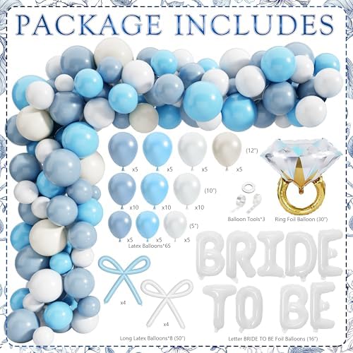 Something Blue Before I Do Bridal Shower Decorations,127 PCS Blue Bachelorette Party Decorations with Coquette Bow Balloon Arch Kit Floral Backdrop Tablecloth Banner Garland Cake Topper Veil
