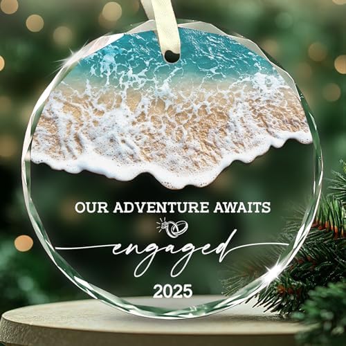 Engagement Gifts for Couples – Our Adventure Awaits Engaged 2025 Glass Ornament Just Engaged Present Ideas for Newly Women, Bride to Be, Fiance, Friend, Daughter