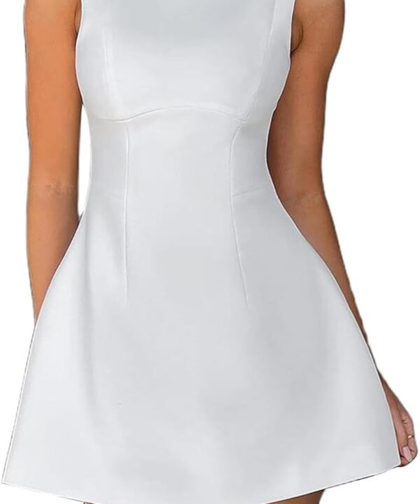 Women Sexy Backless Mini Dress Sleeveless Open Back A Line Formal College Graduation Dress