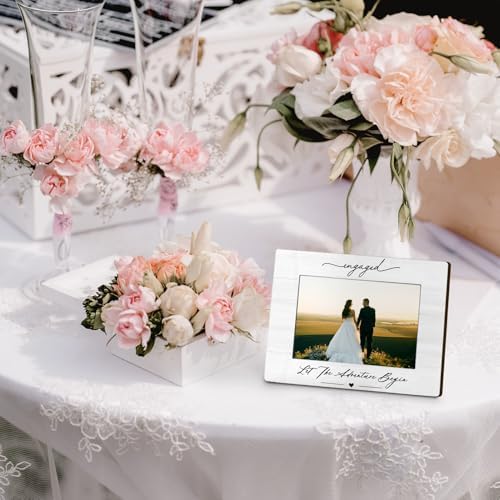 Engagement 4×6 Picture Frame, Just Engaged Gift, Engagement Gifts for Couples,Wedding Gifts for Newlyweds Bride Groom, Couple Picture Photo Frames for Desk Decor