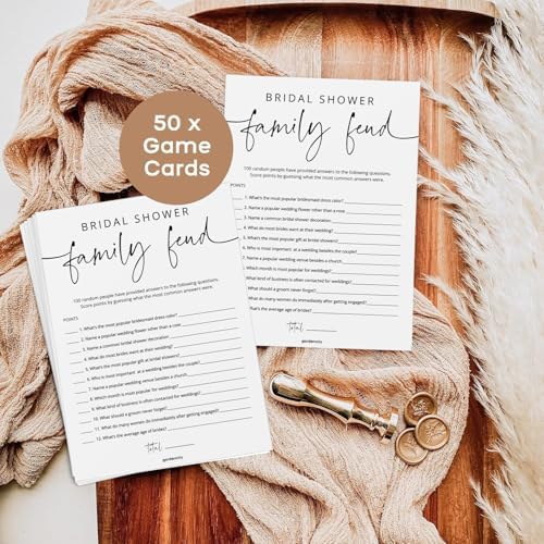 GardenCity Bridal Shower Games, 50 Bridal Shower Family Feud Game Cards, Wedding Shower Game Activity, 50 Guests, Minimalist