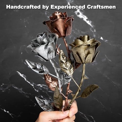 BESZONE 7 Year Anniversary Copper Gift for Her – Metal Rose Copper Gift for Wife 7th Wedding Anniversary for Him Husband Couples, Everlasting Flower 22nd 22 Year Handcrafted Love Stained Artwork