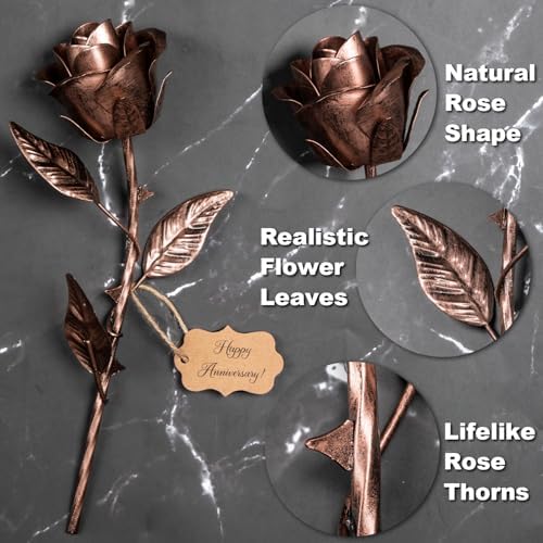BESZONE 7 Year Anniversary Copper Gift for Her – Metal Rose Copper Gift for Wife 7th Wedding Anniversary for Him Husband Couples, Everlasting Flower 22nd 22 Year Handcrafted Love Stained Artwork