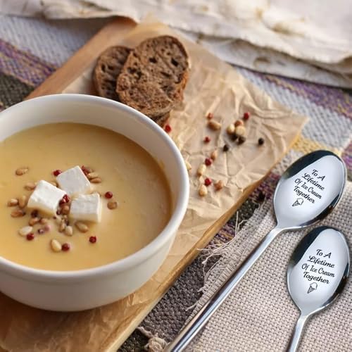 To A Lifetime of Ice Cream Together – 2 Pcs Spoon Set, His & Her Ice Cream Spoons, Perfect for Couples – Anniversary & Birthday Gifts