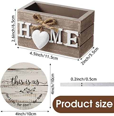 Queekay Coasters Set of 6 House Warming Gifts New Home Wooden Farmhouse Drink Coasters with Holder 4 Funny Decoration for Kitchen Family Coffee Bar Tabletop Protection(Farmhouse Color)